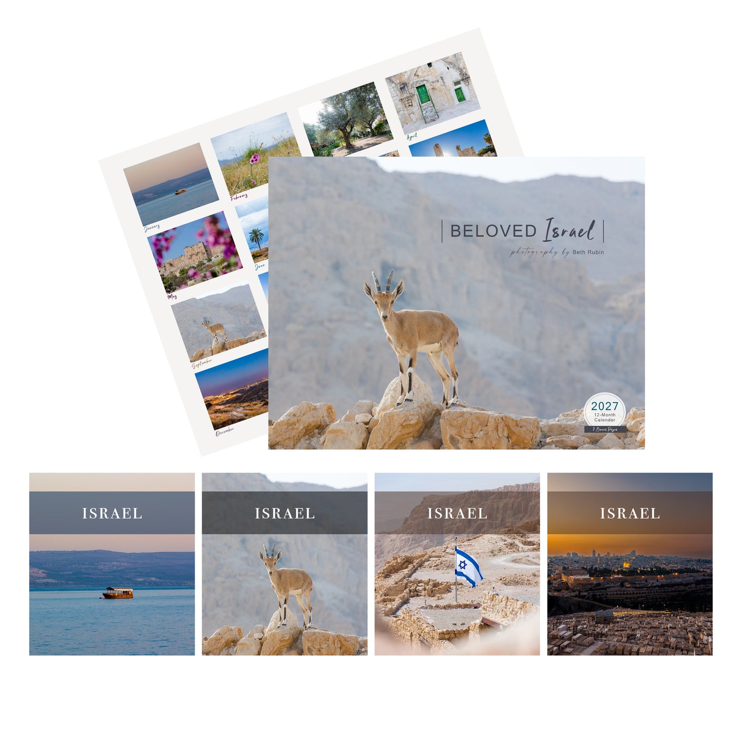 Israel Collection Bundle - 2027 Israel Wall Calendar + Set of 4 Photo Magnets